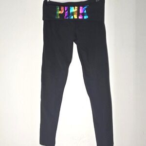 Victorias Secret Y2K PINK Fold over Yoga Pant Leggings Rainbow Metallic Size S